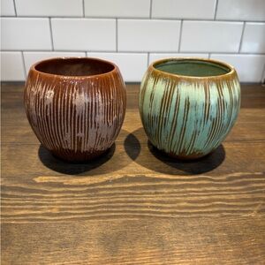 Frankoma set of 2 Vtg Mid CenturyPOTTERY T7 COCONUT  TIKI MUG CUP